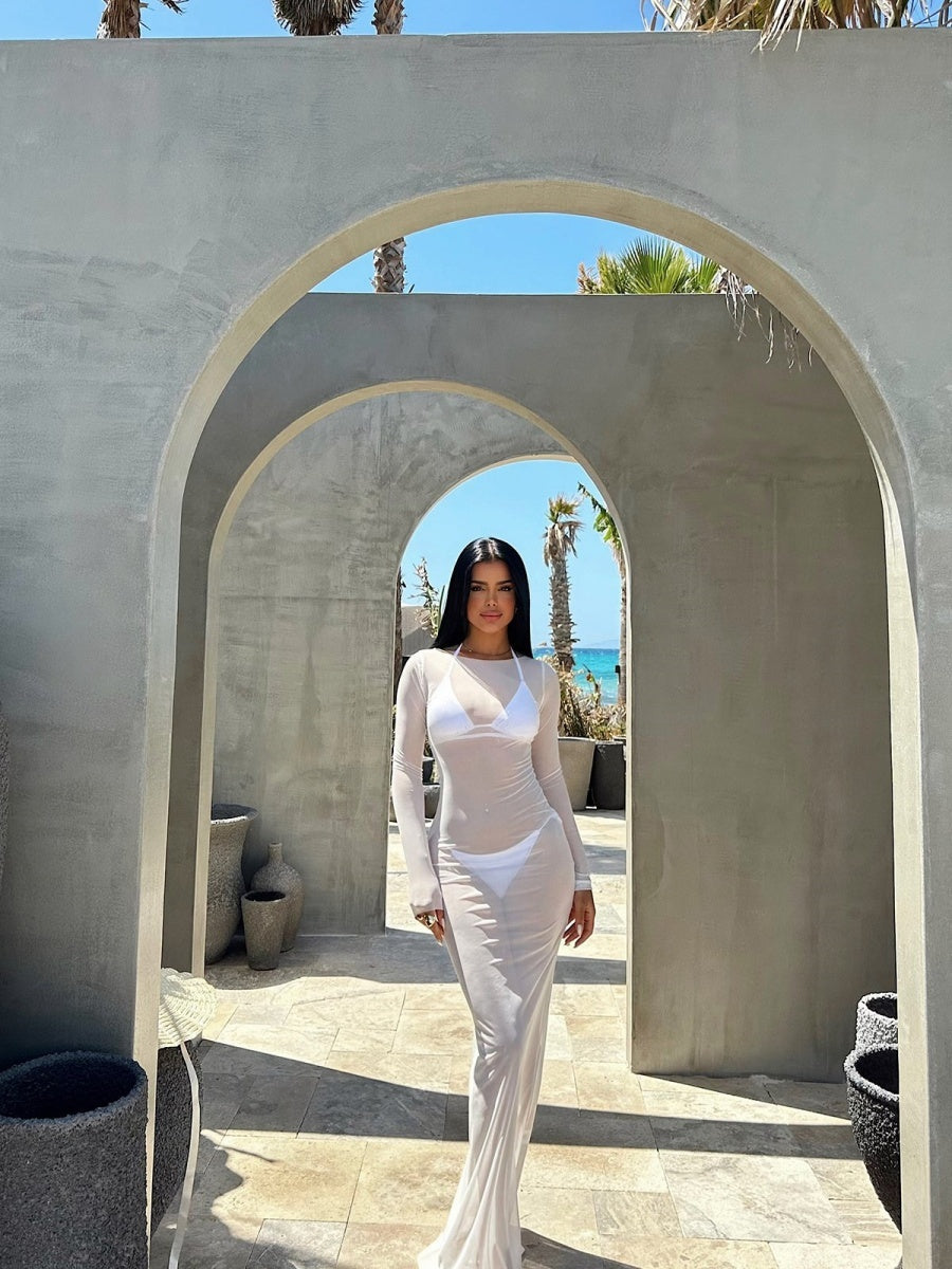 Mesh See-through Off Shoulder Sexy Maxi Dresses