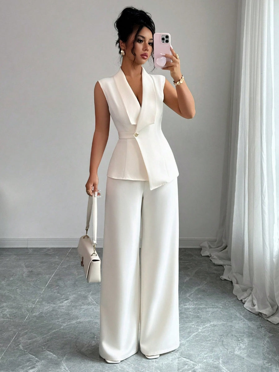 Commuting Sleeveless Suit Collar Vests Straight-leg Pants Set 2-piece Sets