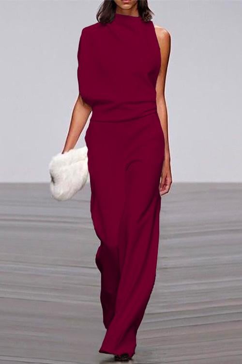 One Shoulder Waisted Wide Leg Jumpsuit
