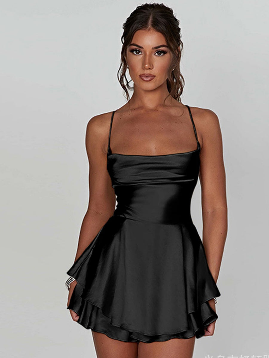 Camisoles Swing Collar Backless Drawstring Mini&Short Dresses