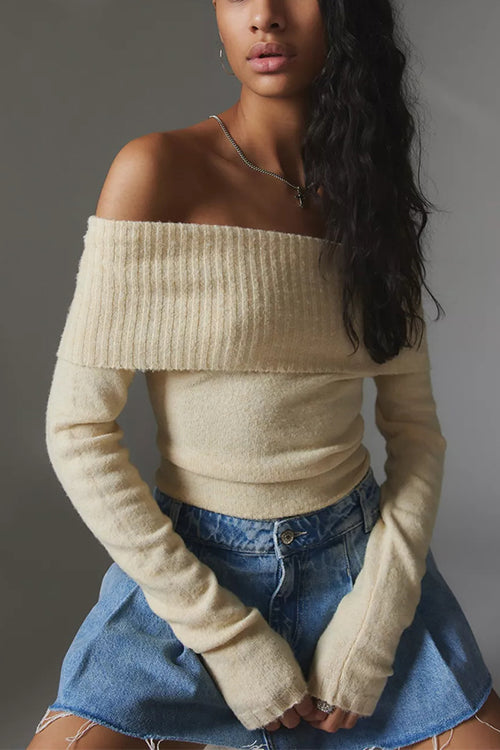Off Shoulder Long Sleeves Slim Fit Sweater
