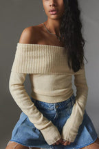 Off Shoulder Long Sleeves Slim Fit Sweater