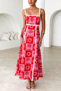 Ric Rac Trim Bow Back Palm Soleil Print Maxi Cami Dress