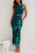 Sleeveless Side Slit Printed Bodycon Midi Dress