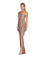 One-shoulder Tie-up Pleated Sweet And Spicy Sequined Dress