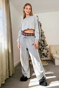 Stripe Plaid Panel Double Waist Wide Leg Pants
