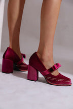 Square-toe Bow High Heels