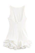 High Neck Sleeveless Sculpted Ruffle Bubble Hem Mini Dress