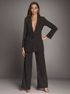 Plain Notched Lapel Button Blazer Busniess Casual 2 Pieces Set