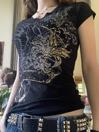 Vintage Printed Rhinestone Short Sleeve Tee