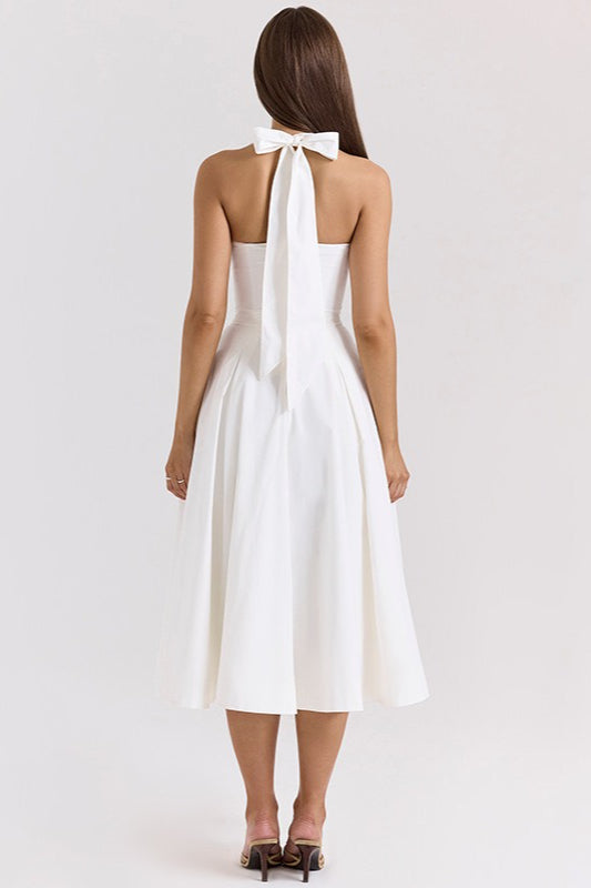 Deep V Halter Backless Maxi Dress