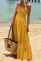 Strapless Smocked Ruffle Trim Tiered Maxi Dress