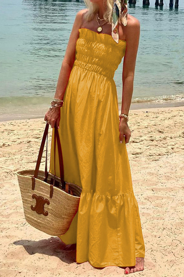 Strapless Smocked Ruffle Trim Tiered Maxi Dress
