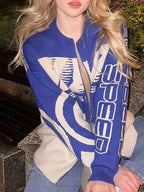 Vintage Graphic Zip Up Knit Cardigan