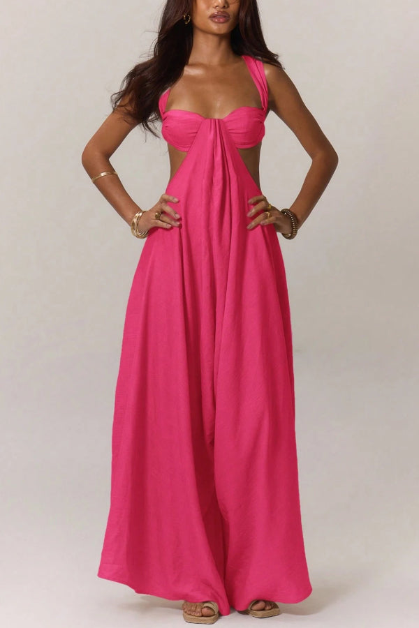 Solid Color Casual Camisole Loose Stretch Wide-leg Jumpsuit