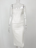 Corset Dress Fringe Pleated Lace-up Back Prom Birthday Party Midi Dresses
