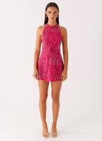 Leo Beaded Mini Dress - Fuchsia
