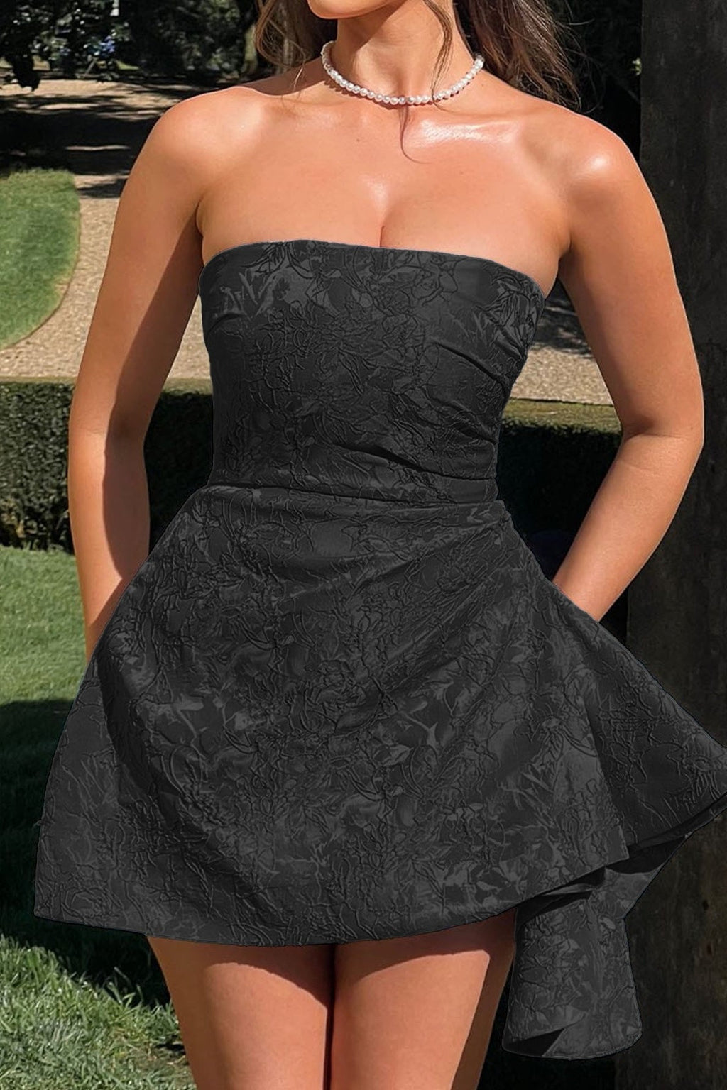 Strapless Jacquard Structured Mini Dress