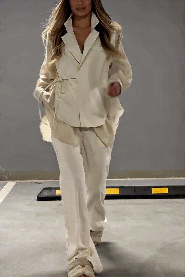 Fashion lar patchwork shirt pants two piece set
