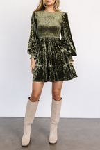 | Casual Ruffle Velvet O-neck A-line Dress