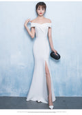 Off Shoulder Solid High Slit Gown