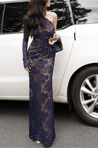 Sexy Lace One-Shoulder Bow Maxi Dress