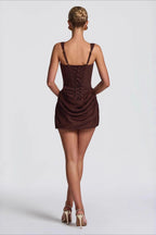 Sexy Ruched Waist Tie Spaghetti Strap Bodycon Dress