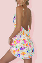Chain Strap Backless Sequin Floral Mini Cami Dress