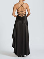 Spaghetti Strap Backless Ruffled Irregular Long Dress