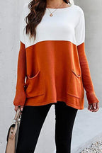 Color Block Knit Pullovers With Pockets