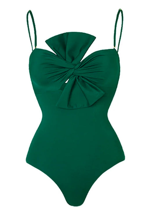Bow Front One-piece Swimsuit and Printed Wrap Cover Up Skirt Set