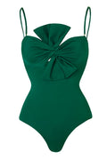 Bow Front One-piece Swimsuit and Printed Wrap Cover Up Skirt Set