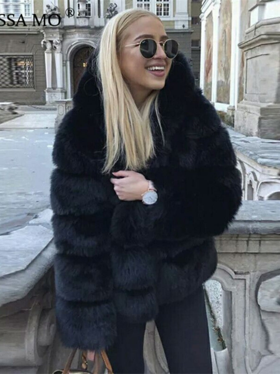 Artificial Fur Hooded Coat Parties Coats