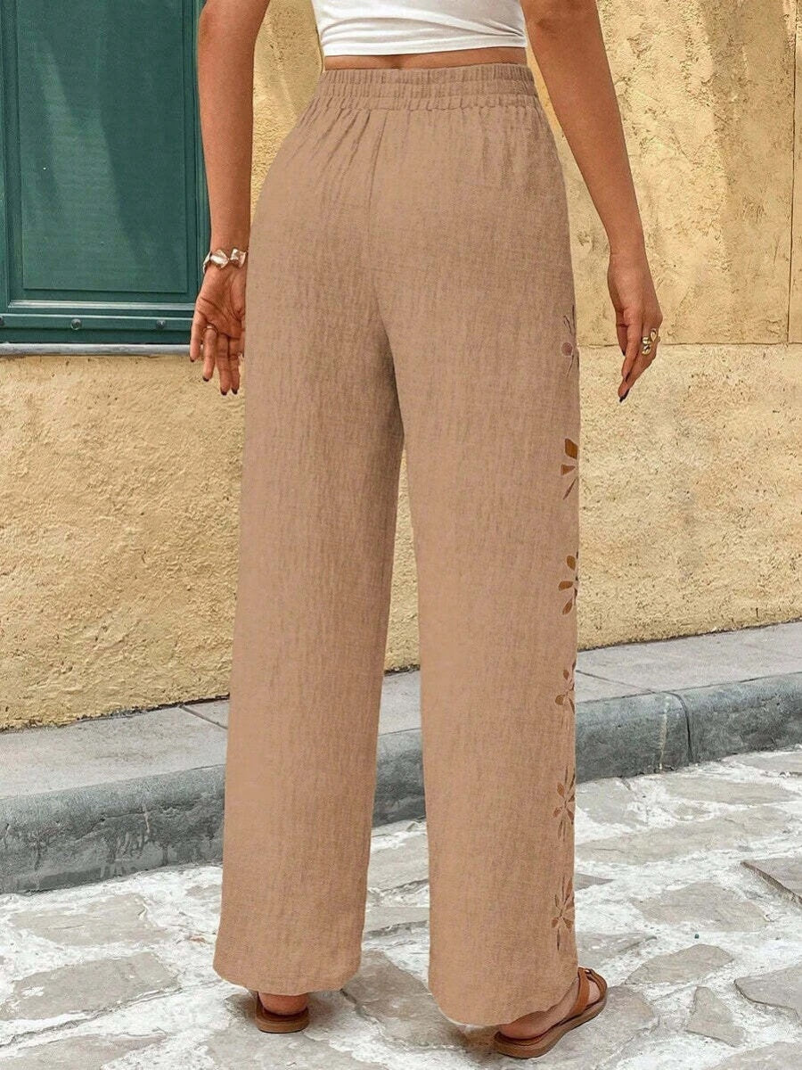 Minimalist Style Drawstring Hollow-out Solid Color Loose Wide-leg Trousers