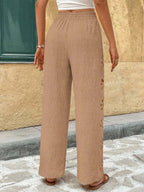 Minimalist Style Drawstring Hollow-out Solid Color Loose Wide-leg Trousers