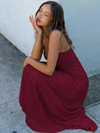 Polka Dot Retro Pleated Long Dress With A Halter Neck