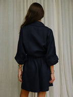 Pure Cotton Loose-fit Long-sleeved Shirt Loose Shorts Set 2-piece Sets