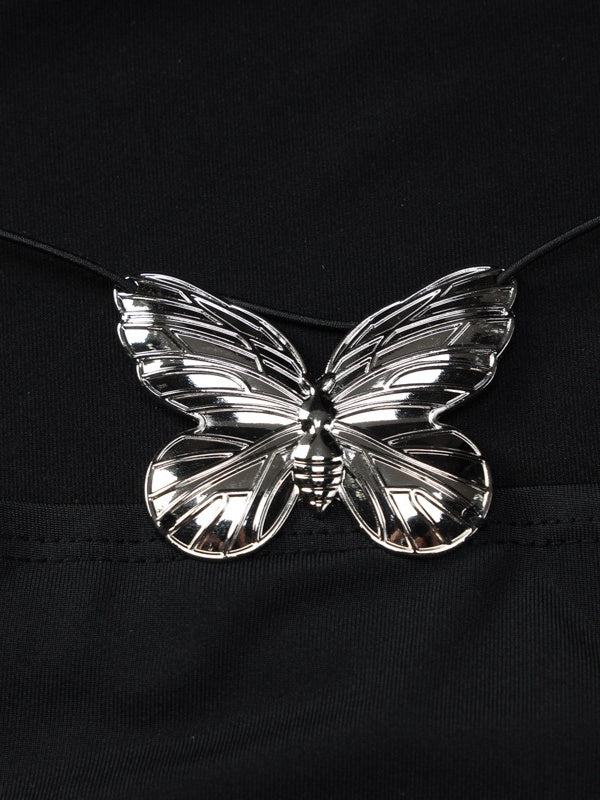 Hollowed-out Backless Design With Butterfly Metal Embellishments Mini&Short Dresses