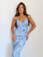 V-neck Camisoles Printed Sexy Backless Maxi Dresses