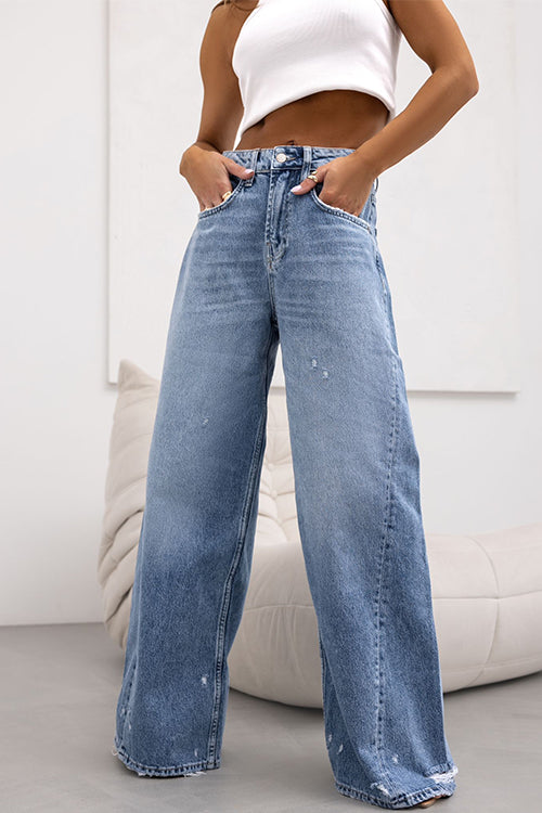 Distressed Wide Leg Ripped Denim Pants