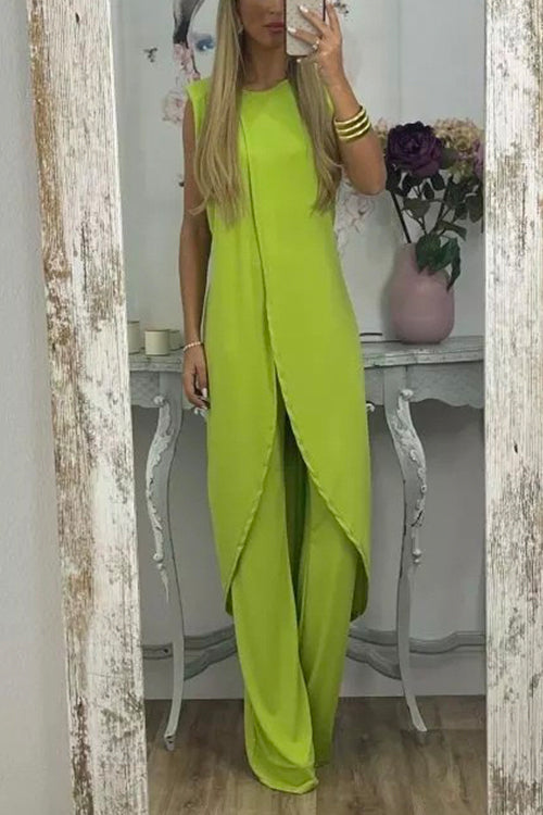 Chic Tulip Hem Sleeveless Long Top Wide Leg Pants Set