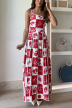 One Shoulder Ric Rac Trim Unique Print Maxi Cami Dress