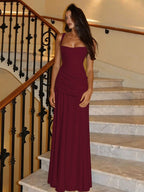Solid Color Sleeveless Long Bodycon Dress With Back Tie Design