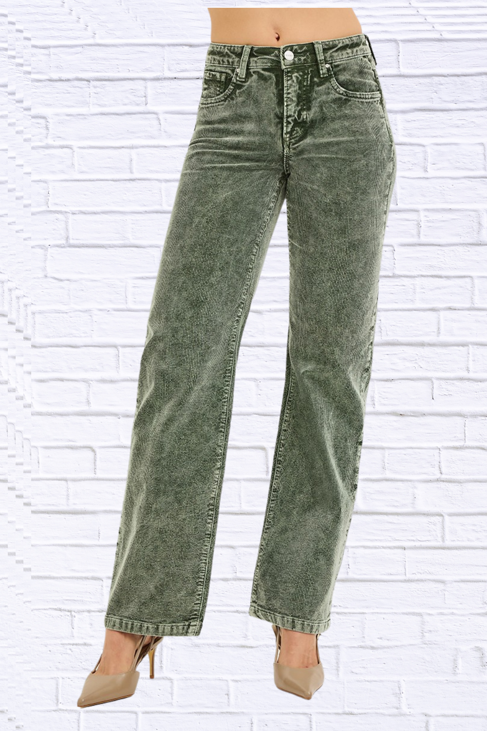 RISEN Tummy Control Mid Rise Straight Leg Corduroy Pants