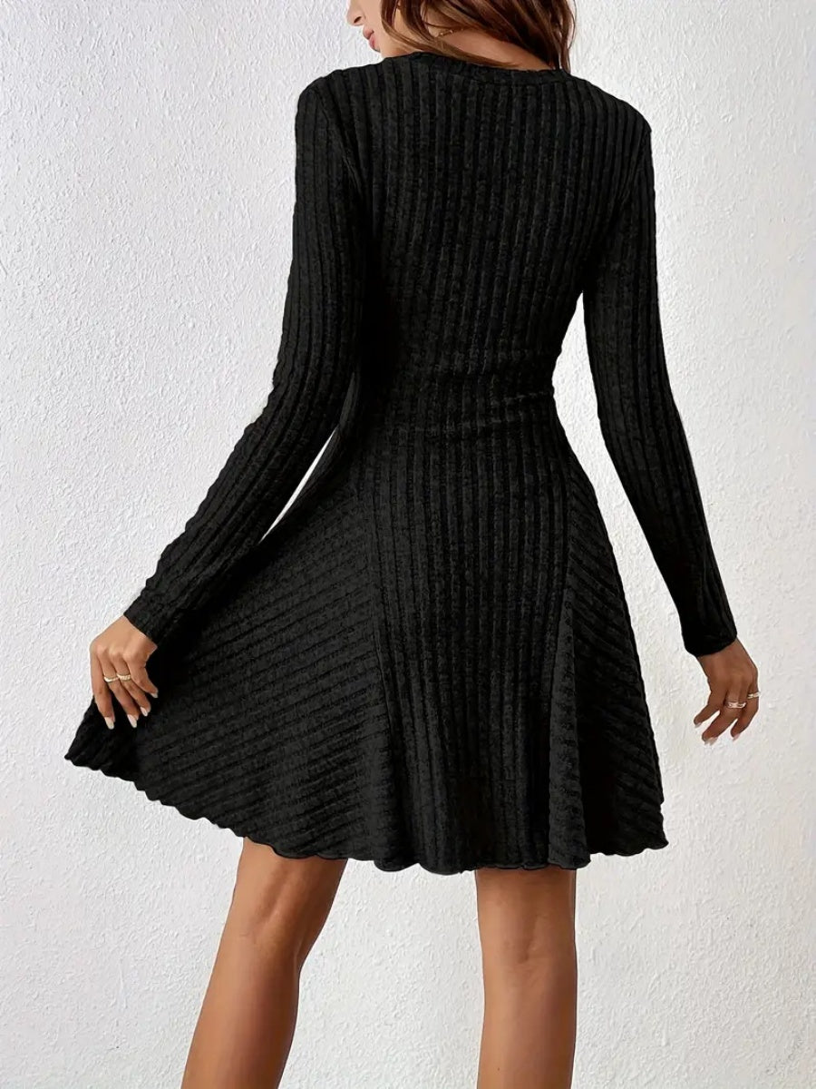 Pit Strip Knitting V-neck Long Sleeve Long Skirt Mini&Short Dresses