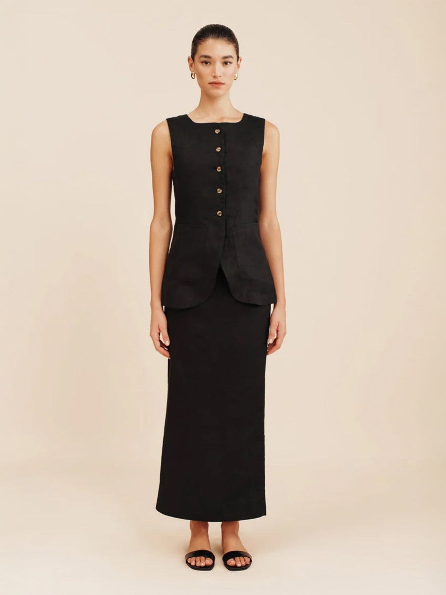 Flax High-waisted Sleeveless Vest Skirts Set 2-piece Sets