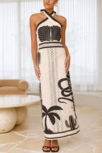 Palm Canyon Print Criss Cross Halter Maxi Dress