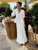 Pure Cotton Loose-fit V-neck Strappy Top Midi Skirt Set 2-piece Sets