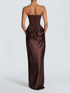 Satin Tie Ribbon Off-shoulder Sexy Strapless Bodycon Maxi Dress With Cinched Waist
