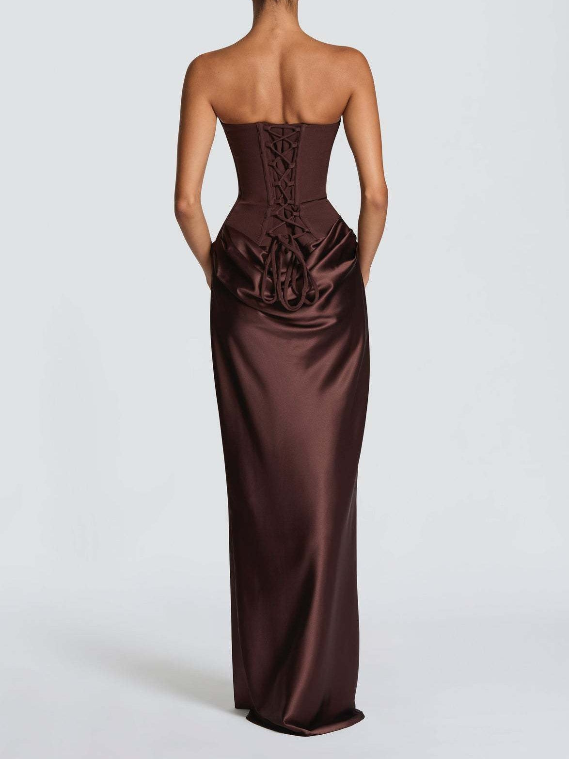 Satin Tie Ribbon Off-shoulder Sexy Strapless Bodycon Maxi Dress With Cinched Waist